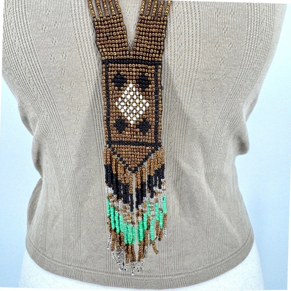 Boho‎ Seed Bead Fringe Statement Necklace Southwestern Tribal Festival Western
